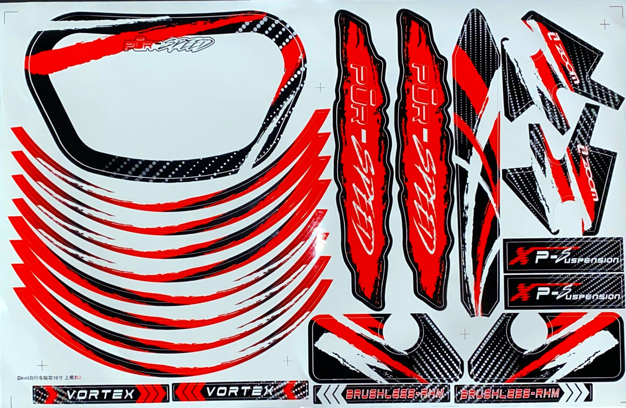 Graphics Kit- RED Fits Pūr-Speed Electric Balance Bikes With 12" Frames | P55-119