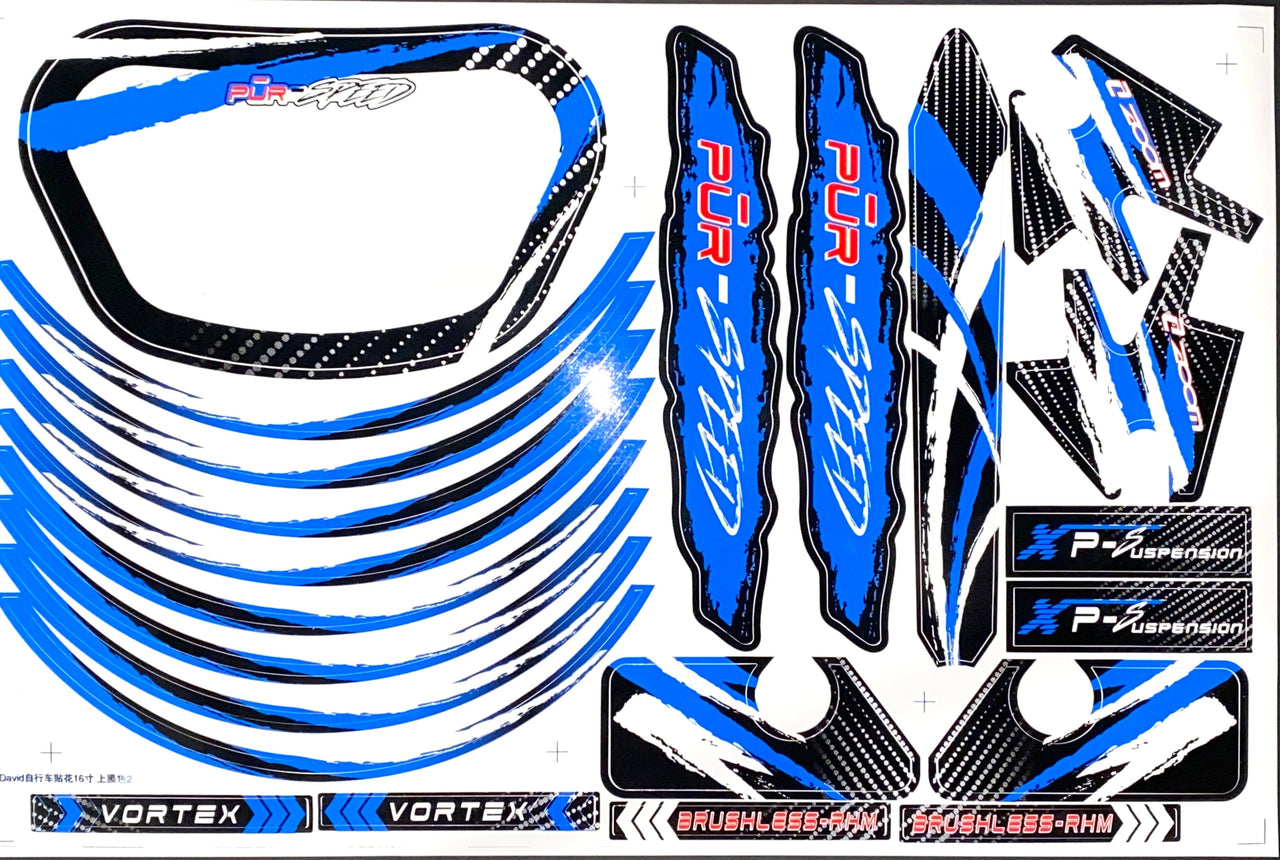 Graphics Kit- BLUE Fits Pūr-Speed Electric Balance Bikes With 16" and 20" Frames | P55-127