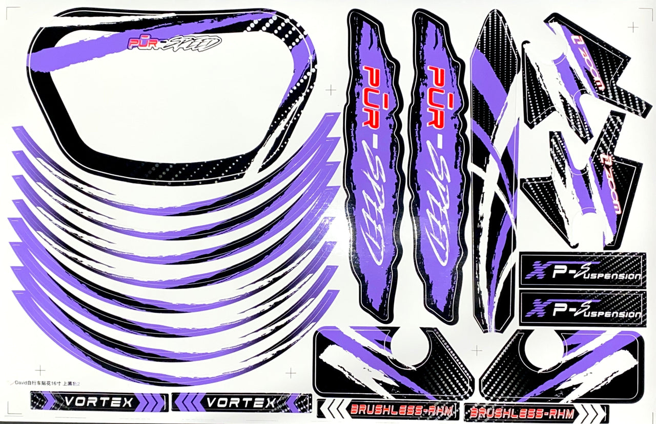 Graphics Kit- PURPLE Fits Pūr-Speed Electric Balance Bikes With 16" and 20" Frames | P55-130