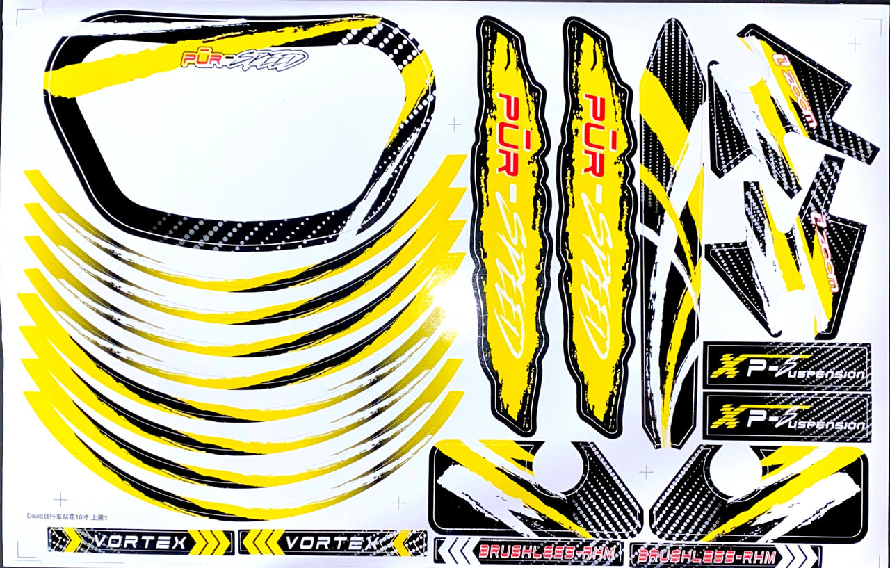 Graphics Kit- YELLOW Fits Pūr-Speed Electric Balance Bikes With 16" and 20" Frames | P55-131