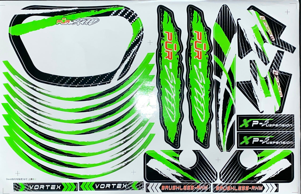 Graphics Kit- GREEN Fits Pūr-Speed Electric Balance Bikes With 16" and 20" Frames | P55-132