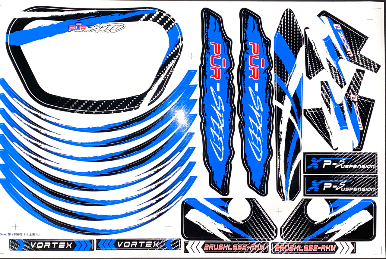 Decal Set- BLUE Fits Pūr-Speed Electric Balance Bikes With 16" and 20" Frames | P55-127