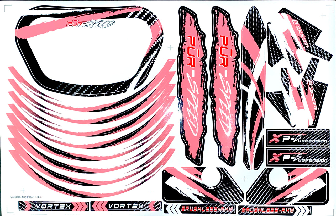 Graphics Kit- PINK Fits Pūr-Speed Electric Balance Bikes With 12" Frames| P55-122