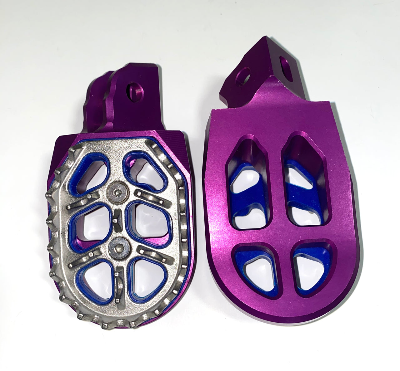 Footpegs- MX Style CNC, PURPLE With Blue Accents to Fit ALL Pūr-Speed Balance Bikes | P99-117