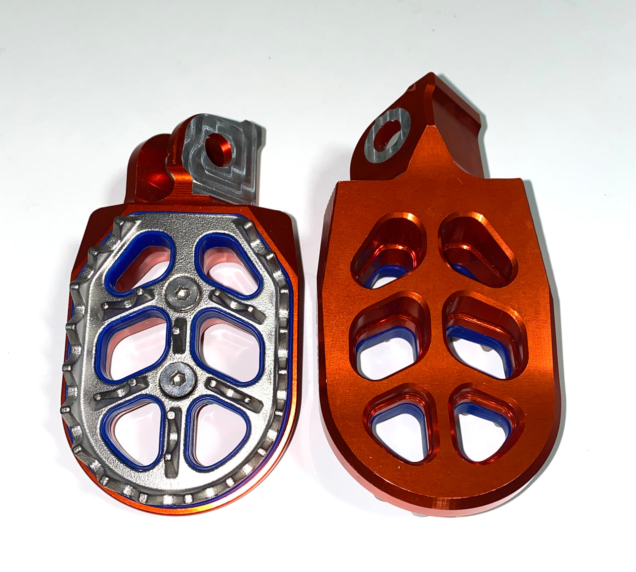 Footpegs- MX Style CNC, ORANGE With Blue Accents to Fit ALL Pūr-Speed Balance Bikes | P99-119
